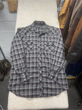 Falcon Bay Men's Plaid Western snap Down Shirt Black/Grey size XLT